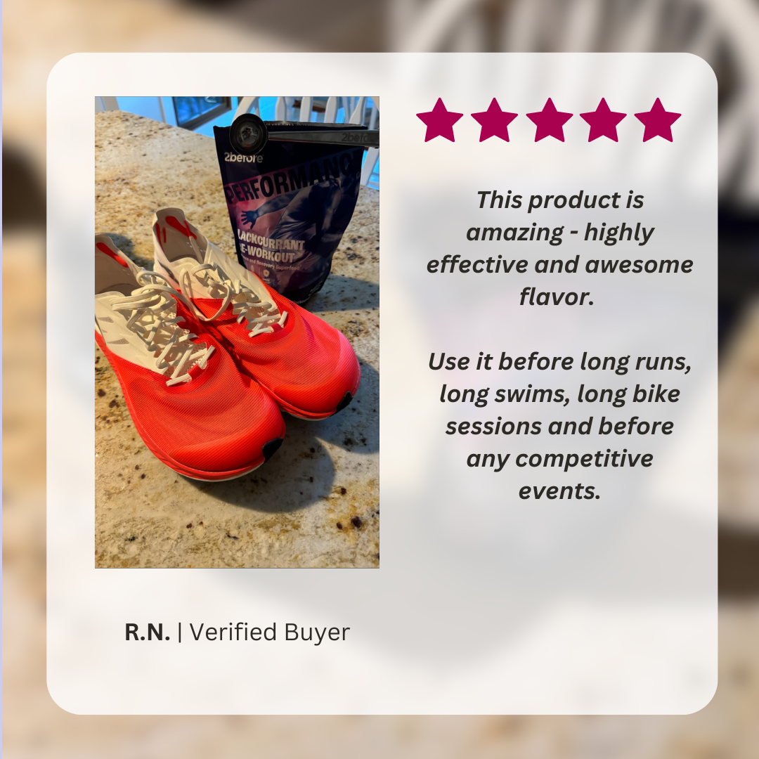Customer review - 2before blackcurrant helps me with long runs, swims and bike rides